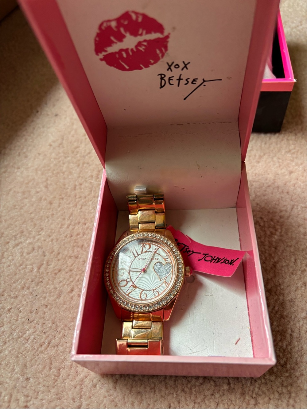 Betsey Johnson Rose Gold Heart Dial Crystal Bezel Women's Watch